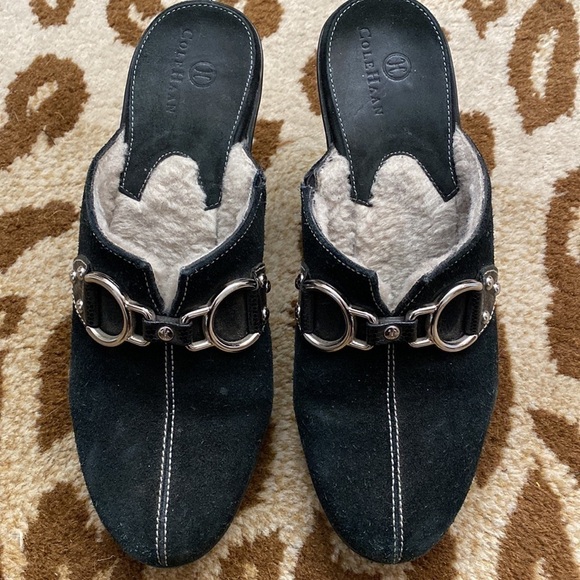 Cole Haan Clogs Horse Bit Sherpa lined Suede western equestrian slip on Warm  7 - Picture 2 of 10
